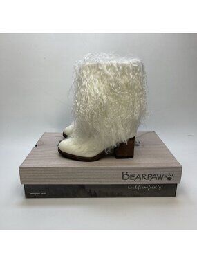 NEW BEARPAW Boticia White Real Curly Lamb Fur Wool Lined Boots Womens Sz 5 NIB